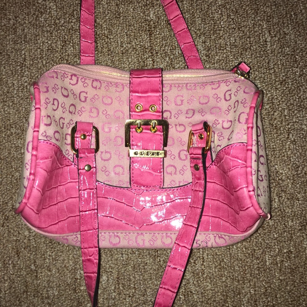 Pink guess bag fabric and leather